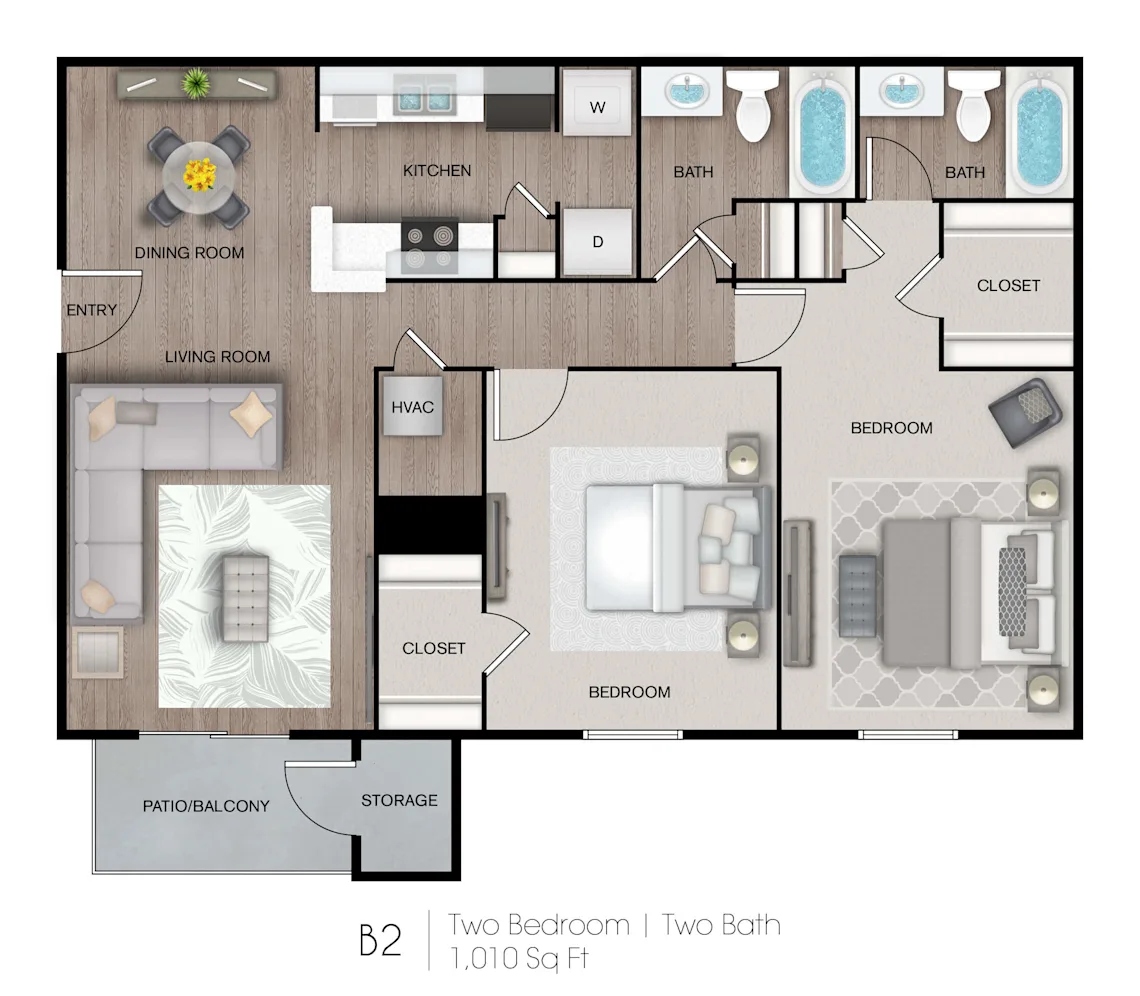 The Willow — 2 Bed / 2 Bath floor plan at The Emory